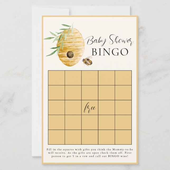 Bee Baby Shower Yellow Bingo Game Card (Frente)