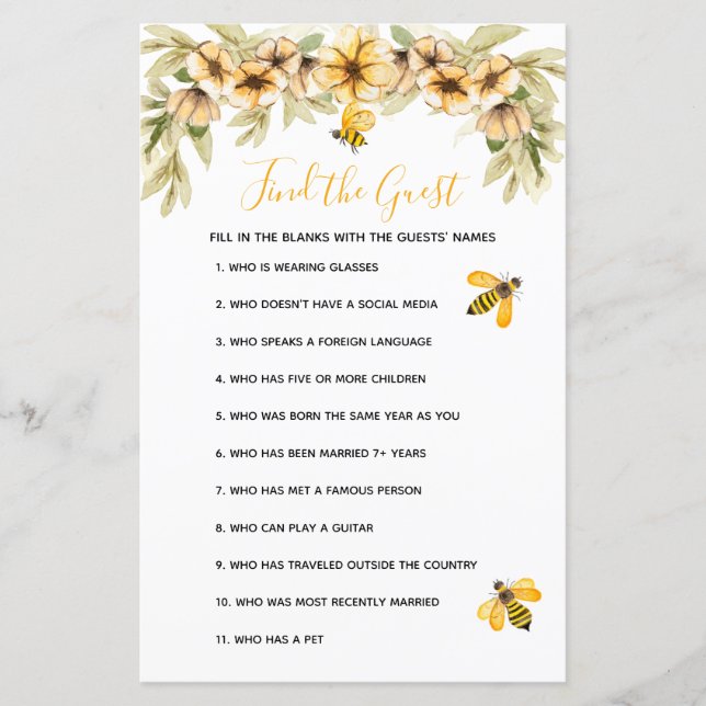 Bee Botanical chá de fraldas Encontre o jogo de co (Frente)