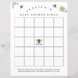 Bee Bumble Bee Chá de fraldas Bingo
