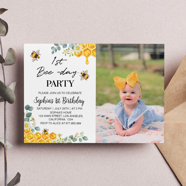 Bee primeiro aniversario Convite Honey Comb (Criador carregado)