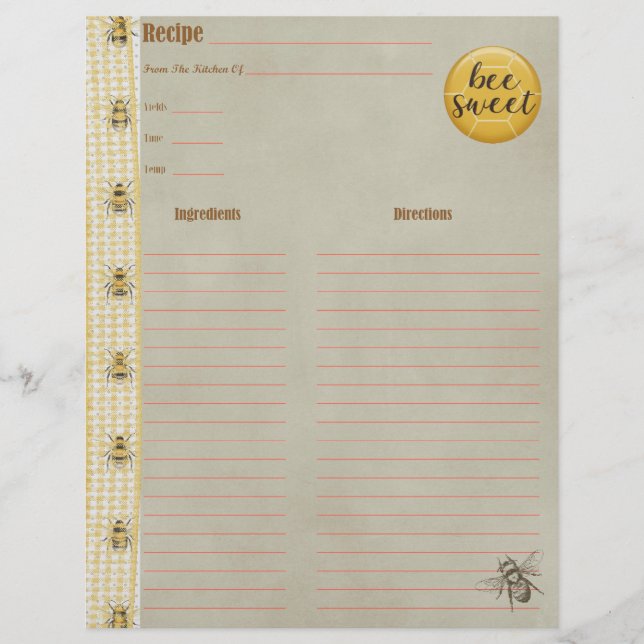 Bee Sweet Cookbook Insert (Frente)
