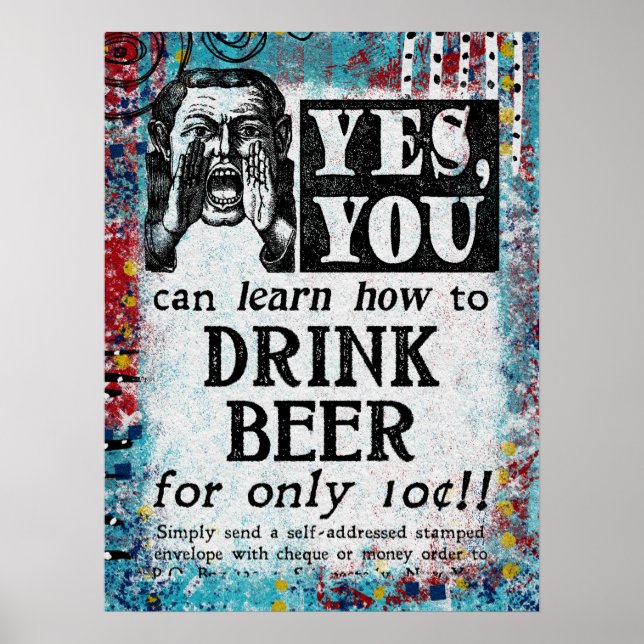 Beer Beer Poster - Engraçado Anúncio Vintage (Frente)