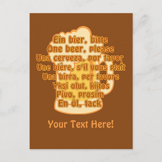 BEER em idiomas cartão postal personalizado (Frente)