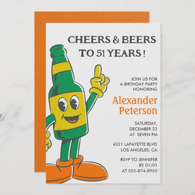 Beer Rustic Retro Men 51rua convite de aniversário (Frente/Verso)