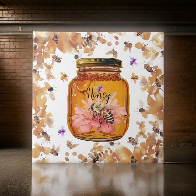 Bees Honey Jar Personalize | Azulejo cerâmico (Criador carregado)