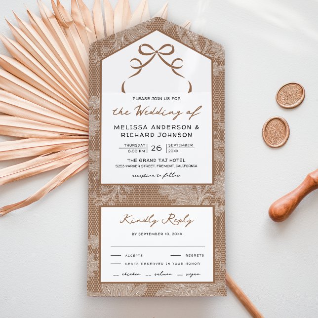 Bege Bege Branco Renda Coquete Laço Casamento (Criador carregado)