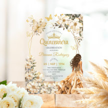 Bege Tiara Dourada Floral Borboleta Quinceañera 