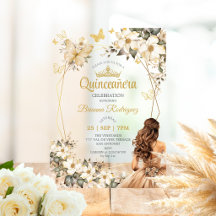 Bege Tiara Dourada Floral Borboleta Quinceañera 