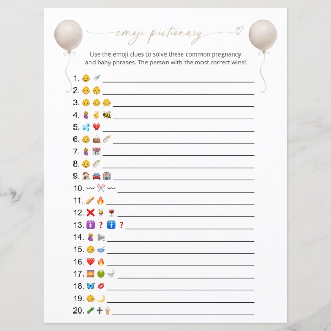 Beige Balloon Emoji Pictionary Game (Frente)