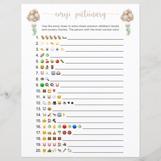 Beige Balloons Emoji Books Jogo de Chá de fraldas (Frente)