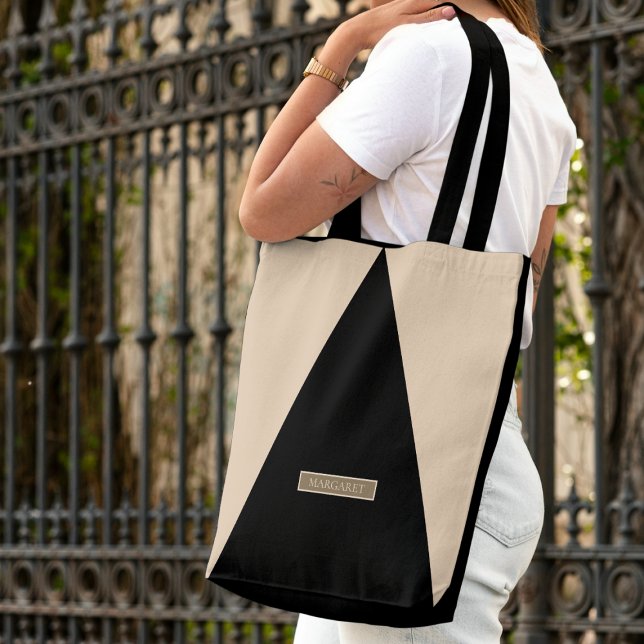 Beige Black Modern Mínimo Tote bag (Criador carregado)