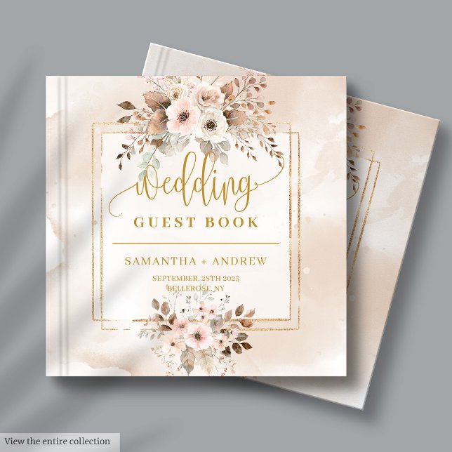 Beige Blush Dourado Livro de Convidados do Casamen (Beige Blush Gold Boho Fall Wedding Guest Book )