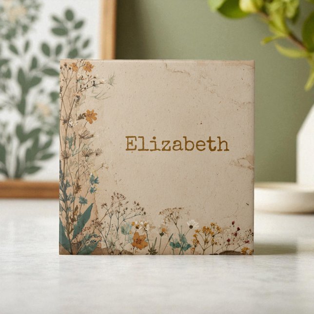 Beige Border Rustic Boho Wildflower (Beige Border Rustic Boho Wildflower Ceramic Tile)