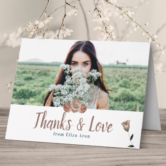 Beige, Cartões de agradecimentos Dusty Rosa Bat Mi (bat mitzvah thank you cards, floral beige rose, simple folded thank you cards for bat mitzvah guests)