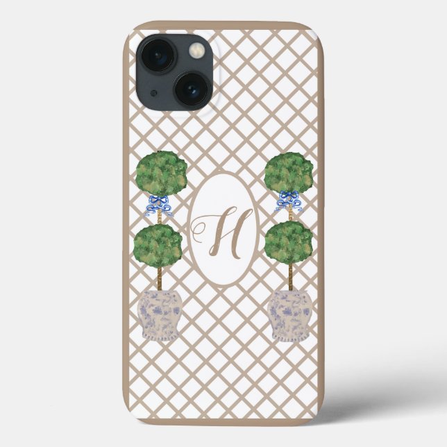 Beige Chinoiserie Ginger Jar Jars Topiary Basket (Verso)