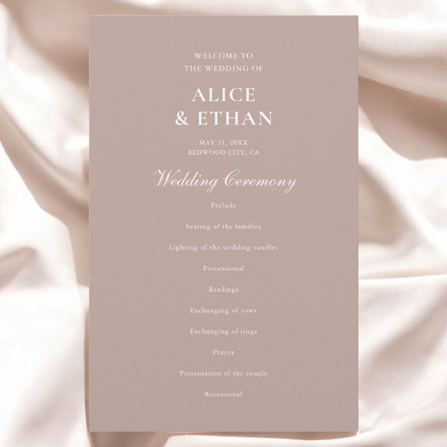 Beige Classic Minimalist Wedding Program (Criador carregado)