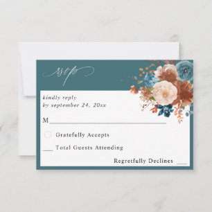 Beige & Dusty Blue Floral no Meal RSVP 2 - Teal