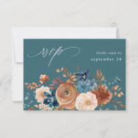 Beige & Dusty Blue Floral w RSVP de Refeições - Te