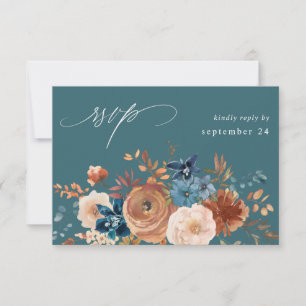 Beige & Dusty Blue Floral w RSVP de Refeições - Te