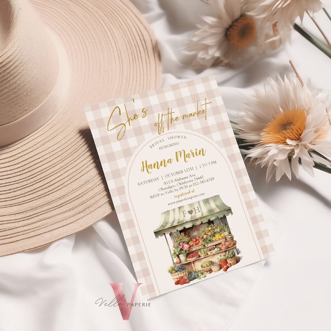 Beige Gingham Do Convite Para Chás de panela De Me (Criador carregado)