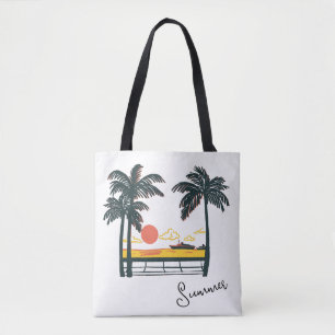 Beige Green Summer Tote Bag