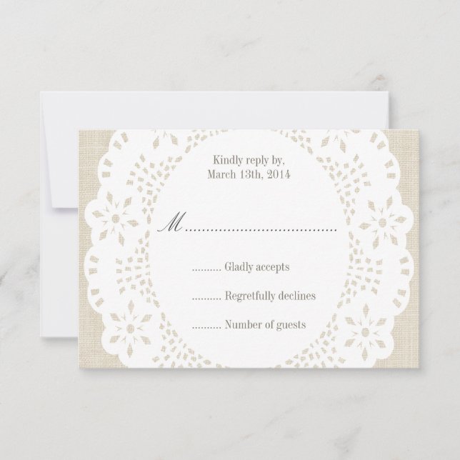 Beige Linen & Lace Doilie : Placa RSVP (Frente)