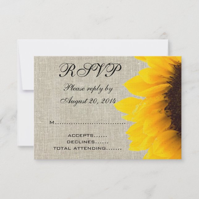 Beige Linen Sunflower Rustic Weding RSVP (Frente)