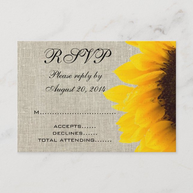 Beige Linen Sunflower Rustic Weding RSVP (Frente)