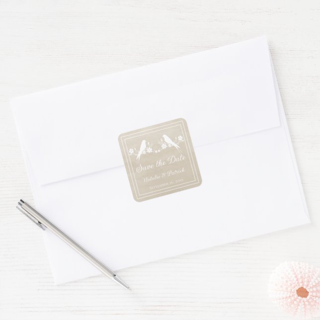 Beige Lovebird Floral Guarde os adesivos de data (Envelope)