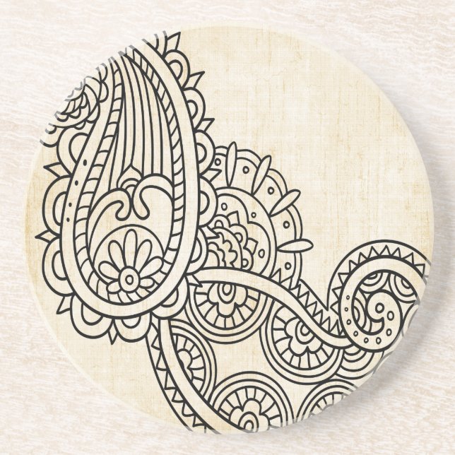 Beige Mehndi Motif Sandstone Porta copos (Frente)