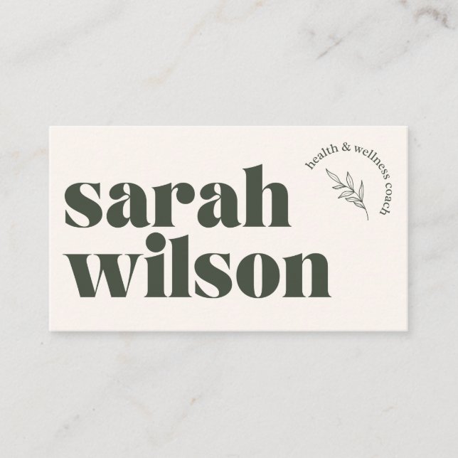 Beige Olive Green Health Welness Cartão de visita (Frente)