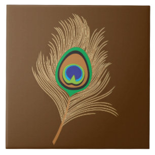 Beige Peacock Feather on Chocolate Brown