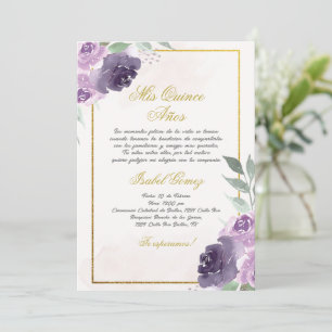 Beige Purple Flower Quinceanera convite