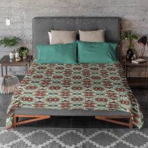 Beige Red Brown Aqua Blue Verde Arte Tribal Azul