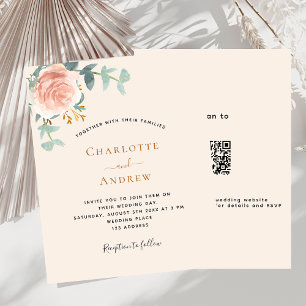 Beige rosa floral com código QR RSVP convite para
