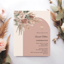 Beige taupe roses arch Confirmation invitation
