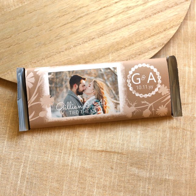 Beige Wedding DY Budget Candy Wrapper (beige light brown white wedding candy bar wrapper, custom personalized chocolate bar label monogram)
