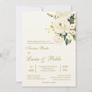 Beige White rose Convite de casamento em espanhol