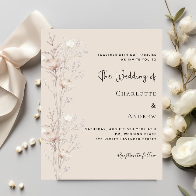 Beige wildflower convite para o casamento (Criador carregado)