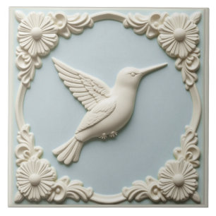Beija-flor Art Nouveau azul pastel com relevo fals