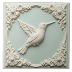 Beija-flor Art Nouveau verde menta em falso relevo
