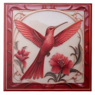 Beija-flor Art Nouveau vermelho e creme falso rele