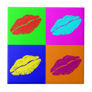 Beijo de batom de pop art colorido