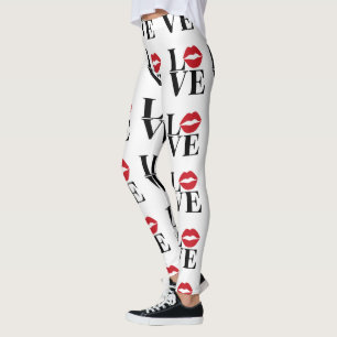 Beijo do Amor Leggings Lábios Vermelhos Modernos