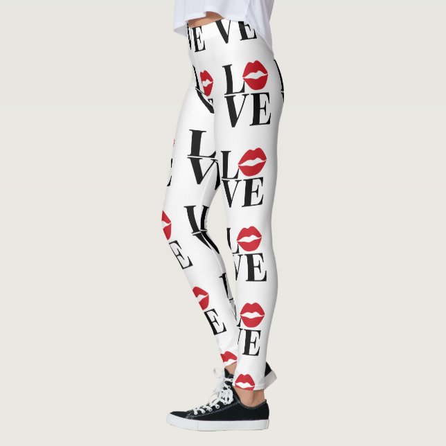 Beijo do Amor Leggings Lábios Vermelhos Modernos (Esquerda)