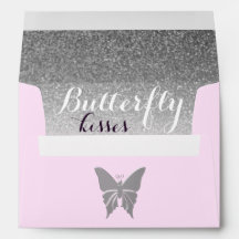 Beijos de Borboleta Brilho Prata Rosa