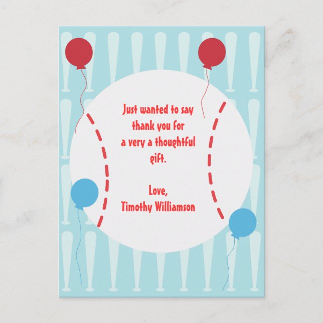 Beisebol Obrigado Cartão de Posto (Frente)