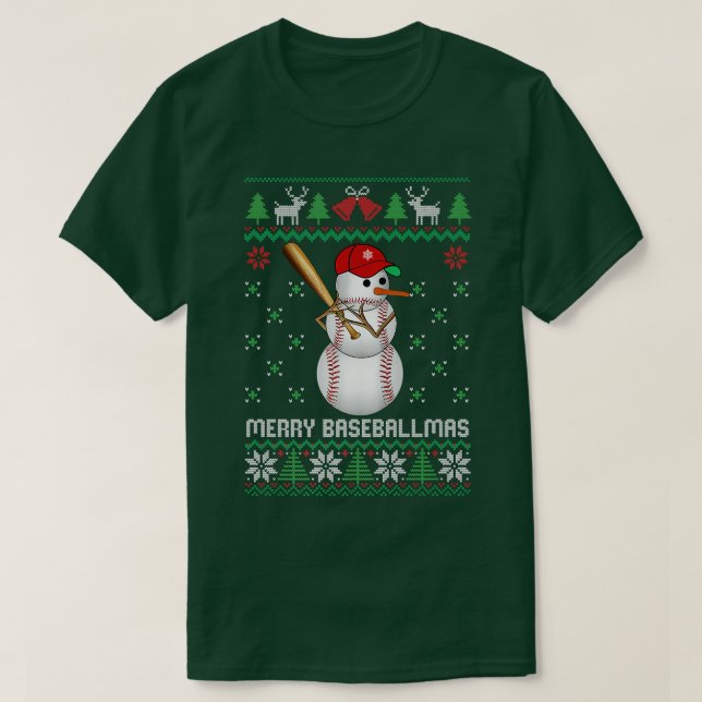 Beisebol Snowman Balls Snow Feia Suéter de Natal (Frente do Design)