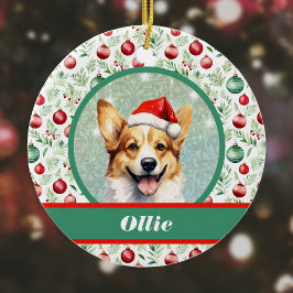 Bela Arte Corgi com Papai Noel e Ornamentos