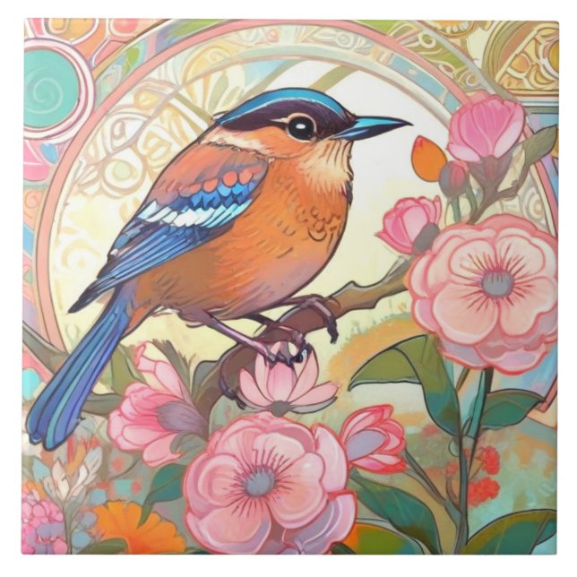 Bela Arte De Pássaro Nouveau Deco Inspo Floral (Frente)